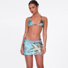 Sexy Print Tie Up Bikinis Swimsuit 3 Piece Set XEF-K25S65324