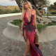 Sexy Backless Print V Neck Split Maxi Dress XEF-K24D62840