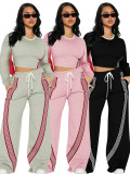 Stripe Patchwork Long Sleeve Pants Sports Suit FENF-6041