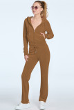 Solid Color Zipper Hooded Two Piece Pants Set YD-YM023