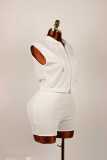 Solid Color Zipper Hooded Two Piece Shorts Set YWXS-K25L624