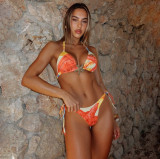 Sexy Tie Up Print Bikinis+Long Skirts 3 Piece Swimsuit XEF-K25S62606