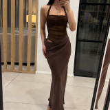 Solid Color Halterneck Backless Maxi Dress XEF-K24D55979