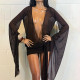 Deep V Neck Tie Up Solid Color Mini Dress XEF-K24D61286