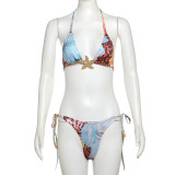 Sexy Tie Up Print Bikinis+Long Skirts 3 Piece Swimsuit XEF-K25S62606