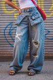 Plus Size Retro Ripped Straight Leg Jeans GYLN-9037