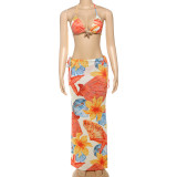 Sexy Tie Up Print Bikinis+Long Skirts 3 Piece Swimsuit XEF-K25S62606