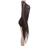 Deep V Neck Tie Up Solid Color Mini Dress XEF-K24D61286
