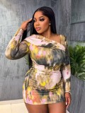 Long Sleeve Print Sexy Mini Dress QOUY-6064