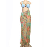 Sling Patchwork Print Backless Maxi Dress XEF-K24D62079