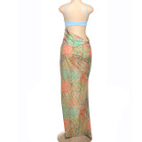 Sling Patchwork Print Backless Maxi Dress XEF-K24D62079