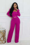 Solid Color Long Sleeve Wide Leg Jumpsuit OSM-4933