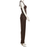 Solid Color Halterneck Backless Maxi Dress XEF-K24D55979
