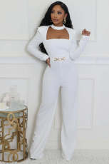 Solid Color Long Sleeve Wide Leg Jumpsuit OSM-4933