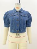 Plus Size Half Puff Sleeve Denim Jacket XCFF-1066