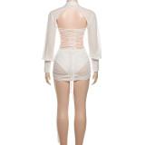 Long Sleeve Lapel Backless Mini Dress XEF-K25D77909