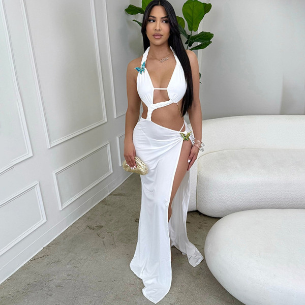 Backless Bandage Split Maxi Dress XEF-K25D70452