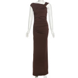 Slash Neck Solid Color Maxi Dress XEF-K25D69816