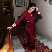 Solid Color Long Sleeve Maxi Dress XEF-K25D77446