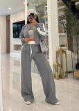 Long Sleeve Solid Color Tops Wide Leg Pants Suit TR-1338