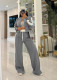 Long Sleeve Solid Color Tops Wide Leg Pants Suit TR-1338