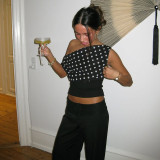 Polka Dot Sexy One-shoulder Top XEF-K25L67774