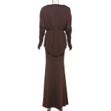 Sexy V Neck Pleated Tops Two Piece Skirts Set XEF-K25S75295