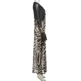 Contrast Color Print V Neck Mesh Maxi Dress XEF-K25D76501