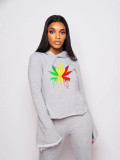 Colorful Patterned Print  Long Sleeve Pants Suit YIBF-6023