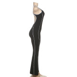 Sleeveless Contrast Color Backless Yoga Jumpsuit XEF-K25Q68159