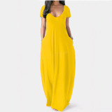 Plus Size Deep V Neck Solid Color Loose Maxi Dress ZDF-31398