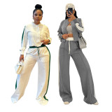Long Sleeve Solid Color Tops Wide Leg Pants Suit TR-1338