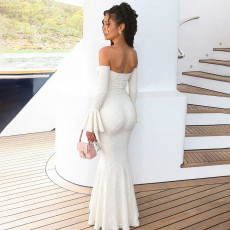Off Shoulder Solid Color Long Dress XEF-K25D70786
