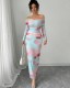Print Off Shoulder Long Sleeve Maxi Dress GXIN-8853