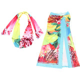 Sexy Backless Print Tops Split Long Skirt Suit XEF-K25S71976