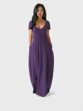 Plus Size Deep V Neck Solid Color Loose Maxi Dress ZDF-31398