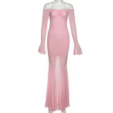 Off Shoulder Solid Color Long Dress XEF-K25D70786