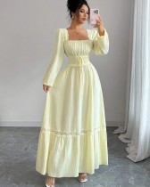 Solid Color U Neck Lace Patchwork Maxi Dress GXIN-8854