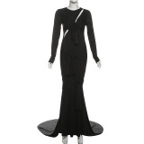 Solid Color Long Sleeve Maxi Dress XEF-K25D77446