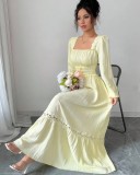 Solid Color U Neck Lace Patchwork Maxi Dress GXIN-8854