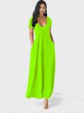 Plus Size Deep V Neck Solid Color Loose Maxi Dress ZDF-31398