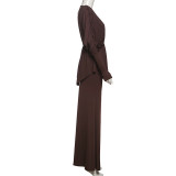 Sexy V Neck Pleated Tops Two Piece Skirts Set XEF-K25S75295