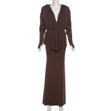 Sexy V Neck Pleated Tops Two Piece Skirts Set XEF-K25S75295