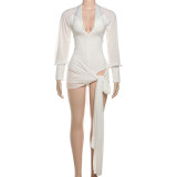 Long Sleeve Lapel Backless Mini Dress XEF-K25D77909