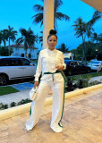 Long Sleeve Solid Color Tops Wide Leg Pants Suit TR-1338