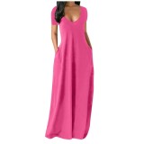 Plus Size Deep V Neck Solid Color Loose Maxi Dress ZDF-31398