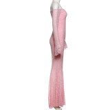 Off Shoulder Solid Color Long Dress XEF-K25D70786