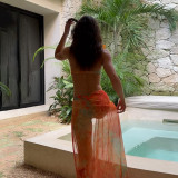 Sexy Print Wrap Chest Split Bikinis Long Skirt 3 Piece Swimsuit XEF-K25S66054