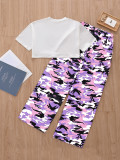 Kids Girl Cartoon Print T Shirt Camouflage Print Pants Suit GYMF-YM160