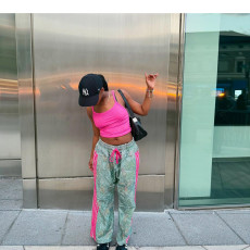 Casual Print Stripe Patchwork Straight Pants QXTF-8509